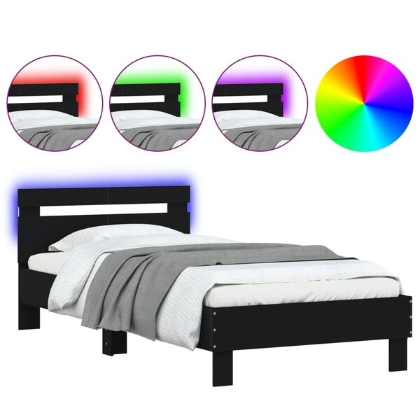 vidaXL Cadre de lit avec tête de lit et lumières LED noir 100x200 cm