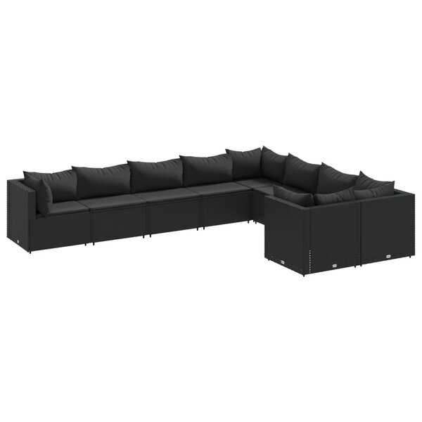 vidaXL Salon de jardin 9 Pièces avec coussins noir résine tressée