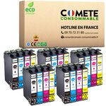 CARTOUCHE d'Encre 16XL - pack de 20 -Compatibles avec EPSON 16 XL Stylo Plume T1631 - pour Cartouche Epson WF 2510 Epson Workforce WF 2630 (5 Noirs 5 Cyan 5 Magenta 5 Jaunes)-COMETE  Marque française