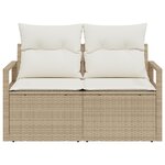 Sofa de jardin 2 places vidaXL avec rangement et coussins en poly rotin beige