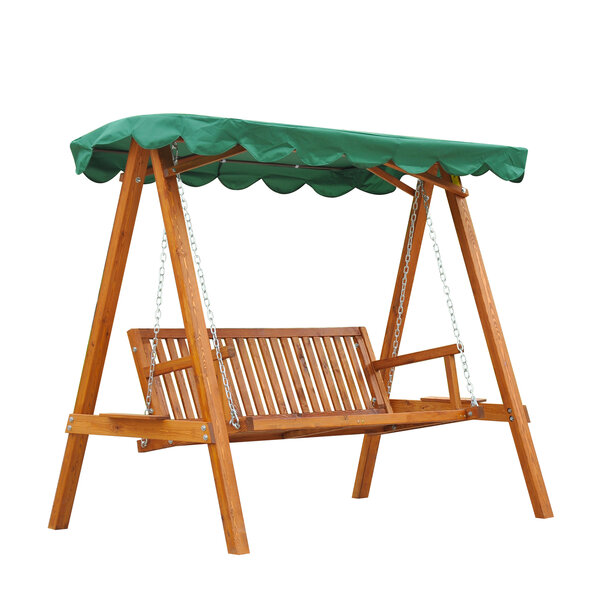 Balancelle de jardin 3 places 2 tablettes support 1 95L x 1 3l x 1 85H m charge max. 360 Kg bois de pin vert
