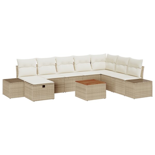 vidaXL Ensemble de canapé de jardin 9 pièces avec coussins Beige Poly Rattan