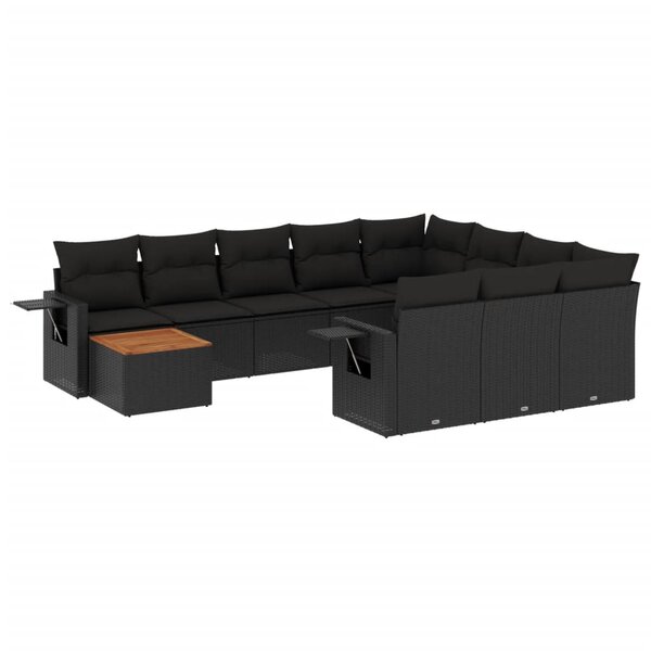 vidaXL Salon de jardin 11 Pièces avec coussins noir résine tressée