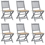 vidaXL Chaises pliables d'extérieur lot de 6 et coussins Bois d'acacia