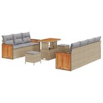 Ensemble de Canapé de Jardin vidaXL en 10 Pièces avec Coussins Beige Poly Rattan Acacia