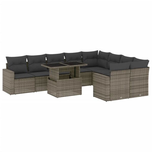vidaXL Salon de jardin avec coussins 10 Pièces gris résine tressée