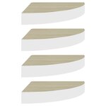 vidaXL Étagères d'angle murales 4 Pièces Chêne et blanc 35x35x3 8 cm MDF