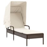vidaXL Chaise longue avec auvent et table marron résine tressée