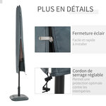 Housse de protection imperméable pour parasol droit avec fermeture éclair et cordon de serrage gris