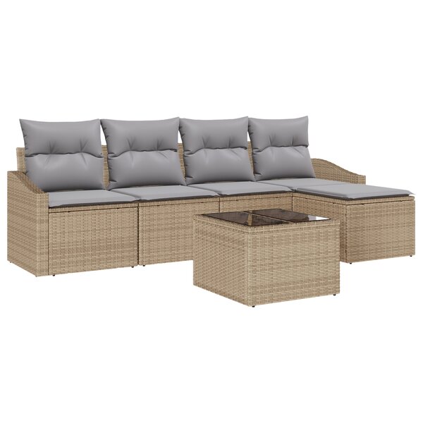 vidaXL Ensemble de salle à manger de jardin de 6 pièces avec coussins en poly rotin noir
