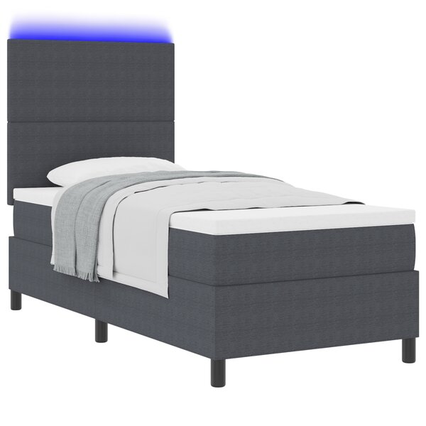 vidaXL Lit avec sommier à ressorts et LED gris foncé en tissu en velours côtelé
