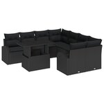 Ensemble de 9 pièces de Canapés de Jardin avec Coussins Noir Poly Rattan
