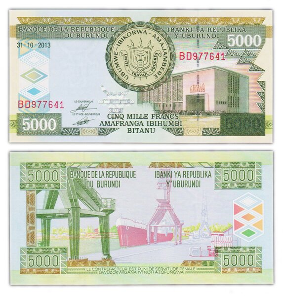 Billet de collection 5000 francs 2013 burundi - neuf - p48c