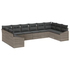 vidaXL Ensemble de canapé de jardin 10 pièces avec coussins en poly rattan gris