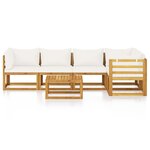 Salon de jardin meuble d'extérieur ensemble de mobilier 6 pièces avec coussin crème bois d'acacia solide 02_0016626