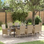 Ensemble de salle à manger de jardin 9 pièces avec coussins en polybeige