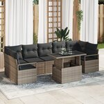 Canapé de Jardin 8 Pièces avec Coussins Gris Rotin Synthétique
