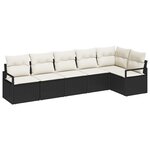 Ensemble de canapé de jardin de 6 pièces avec coussins noir poly rotin
