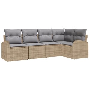 Ensemble de canapé de jardin 5 pièces avec coussins beige en poly rotin