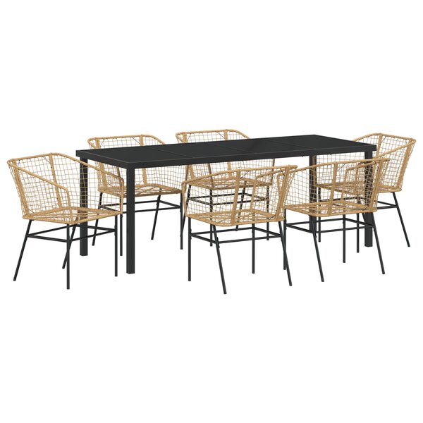 vidaXL Set de jardin 7 pièces Marron Rattan Poly