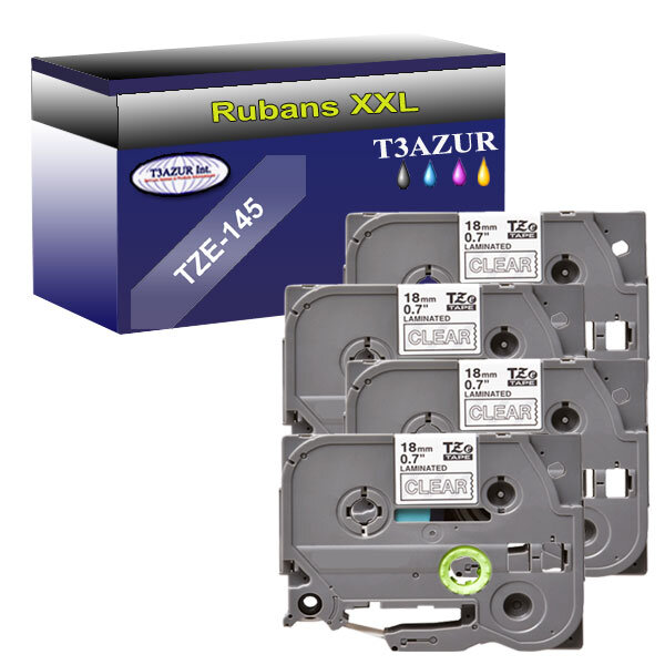 4 x Rubans d'étiquettes laminées générique Brother Tze-145 pour étiqueteuses P-touch - Texte blanc sur fond transparent - T3AZUR
