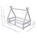 Lit Tipi enfant avec barrière bois massif gris 90 x 190 cm