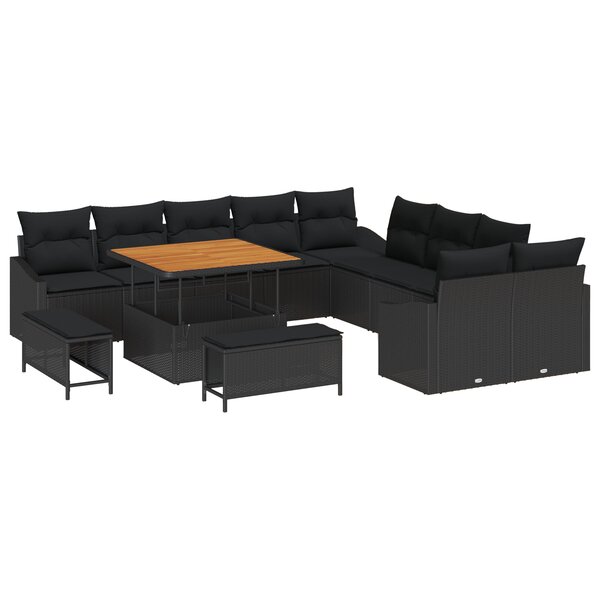 Ensemble de canapé 13 pièces noir poly rattan