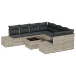 vidaXL Ensemble de Canapé de Jardin 9 Pièces avec Coussins Gris Clair Rattan Synthétique