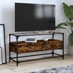 vidaXL Meuble TV avec dessus en verre chêne fumé bois d'ingénierie