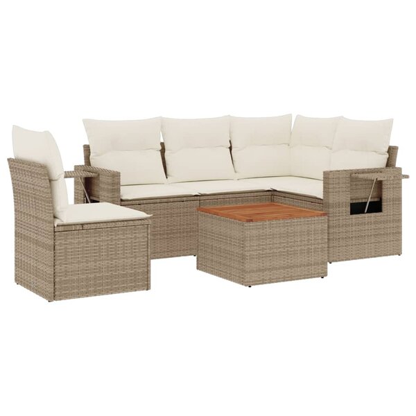 vidaXL Salon de jardin avec coussins 6 Pièces beige résine tressée