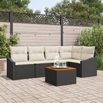 vidaXL Ensemble de canapés de jardin 6 pièces avec coussins noir en rattan poly acacia