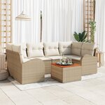 Ensemble de canapé de jardin 7 pièces avec coussins beige poly rotin acacia