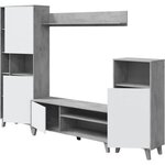 Ensemble meuble TV modulable - Blanc Artik et gris ciment - 260 x 33 x 184 cm