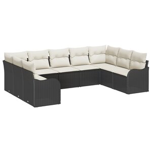 vidaXL Ensemble de canapé de jardin 9 pièces avec coussins en rotin noir