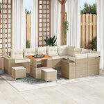 Ensemble de Canapé de Jardin 12 Pièces avec Coussins Beige Poly Rotin Acacia