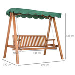 Balancelle de jardin 3 places 2 tablettes support 1 95L x 1 3l x 1 85H m charge max. 360 Kg bois de pin vert