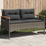 vidaXL Banc de jardin avec coussins 116x62 5x74 cm gris résine tressée