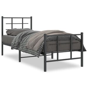 vidaXL Cadre de lit métal avec tête de lit/pied de lit noir 75x190 cm