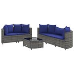 vidaXL Salon de jardin 6 Pièces avec coussins gris résine tressée