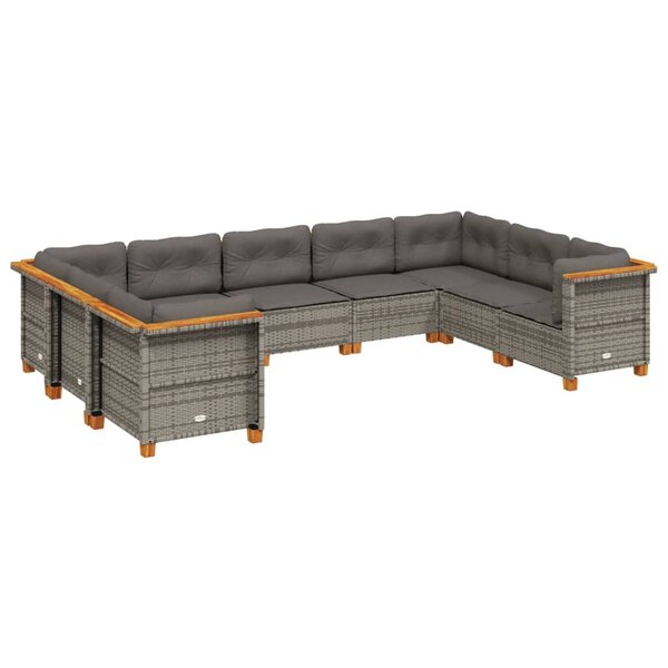 vidaXL Salon de jardin 9 Pièces avec coussins gris résine tressée