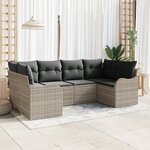 Ensemble de canapé de jardin vidaXL 6 pièces avec coussins Gris clair Poly Rotin