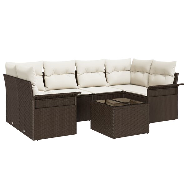 vidaXL Ensemble de canapé de jardin 7 pièces avec coussins Marron Poly Rotin
