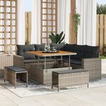Ensemble de 8 pièces de canapé de jardin avec coussins gris poly rotin acacia
