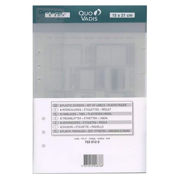 Recharge Accessoires Organiseur INTERCALAIRE+REGLE Timer 21 15 x 21 cm QUOVADIS