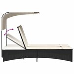vidaXL Chaise longue double et auvent et coussins noir résine tressée