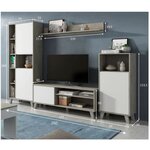 Ensemble meuble TV modulable - Blanc Artik et gris ciment - 260 x 33 x 184 cm