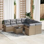 vidaXL Ensemble de Canapé de Jardin 9 Pièces avec Coussins Beige en Ratan Poly