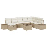 vidaXL Ensemble de canapé de jardin 9 pièces avec coussins beige poly rattan