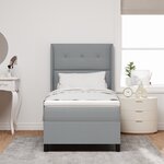 vidaXL Lit à Ressorts avec Matelas & Lumière LED Gris Clair 90x200 cm Tissu