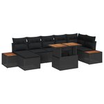 vidaXL Ensemble de salle à manger de jardin 8 pièces avec coussins Noir Rotin Poly Acacia